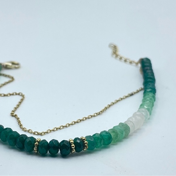 Green Ombre Crystal Glass Bead Gold Plate Silver Chain Bracelet Gold Vermeil - Picture 6 of 6